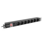 Lanberg PDU-07F-0200-BK 19 1U 7xSchuko aljzat Schuko csatlakozóvéggel 2m túlfeszültségvédett elosztósor kapcsolóval
