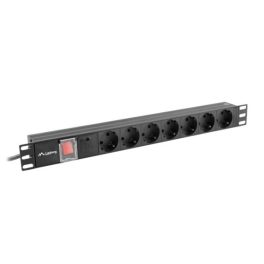   Lanberg PDU-07F-0200-BK 19 1U 7xSchuko aljzat Schuko csatlakozóvéggel 2m túlfeszültségvédett elosztósor kapcsolóval