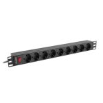 Lanberg PDU-09F-0300-BK 19 1U 9xSchuko aljzat Uni-Schuko csatlakozóvéggel 3m fekete elosztósor kapcsolóval