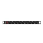 Lanberg PDU-09F-0300-BK 19 1U 9xSchuko aljzat Uni-Schuko csatlakozóvéggel 3m fekete elosztósor kapcsolóval