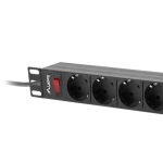 Lanberg PDU-09F-0300-BK 19 1U 9xSchuko aljzat Uni-Schuko csatlakozóvéggel 3m fekete elosztósor kapcsolóval