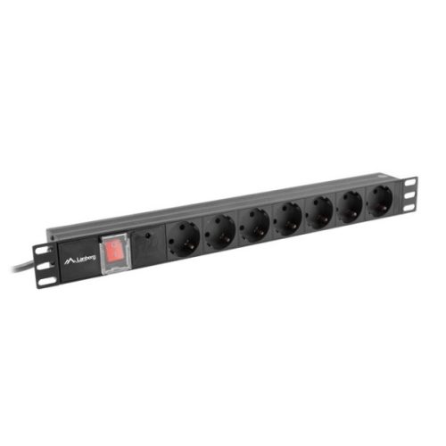 Lanberg PDU-07F-0200-IEC-BK 19 1U 7xSchuko aljzat C14 csatlakozóvéggel 2m fekete elosztósor kapcsolóval