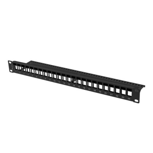 Lanberg PPKS-1024-B 19 1U üres fekete patch panel 24 db Keystone jack fogadására, kábeltartóval