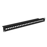 Lanberg PPKS-1024-B 19 1U üres fekete patch panel 24 db Keystone jack fogadására, kábeltartóval