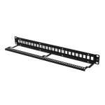 Lanberg PPKS-1024-B 19 1U üres fekete patch panel 24 db Keystone jack fogadására, kábeltartóval