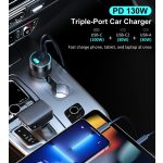 Choetech USB-C*2+A (130W,3-portos, autós, gyorstöltő), töltő