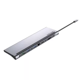   Vention USB-C -> HDMI/VGA/USB-C Gen 1/USB 3.0x2/USB 2.0/RJ45/SD/TF/TRRS 3.5mm/PD 0,25m (11 az 1-ben, szürke, fémszerű), Dokkoló