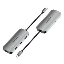   Vention USB-C -> HDMI/USB-C Gen 1/USB 3.0x3/PD (0,15m Szürke Aluminum Ötvözet), Dokkoló