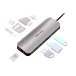 Vention USB-C -> HDMI/USB3.0x3/RJ45/SD/TF/PD (0,15m Szürke Aluminum Ötvözet), Dokkoló