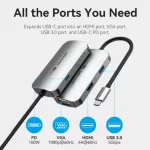 Vention USB-C -> HDMI/VGA/USB 3.0/PD (0,15m Szürke Aluminum Ötvözet) Dokkoló