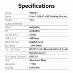 Vention USB-C -> DP/HDMI/USB 3.0*2/USB 2.0/RJ45/SD/TF/PD MST, dokkoló