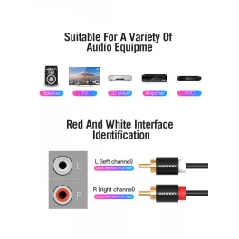 Vention 2*RCA/M -> 2*RCA/M , (audio,fekete), 1,5m, kábel