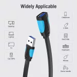 Vention USB 3.0 (hosszabbító, lapos, fekete), 0,5m, kábel