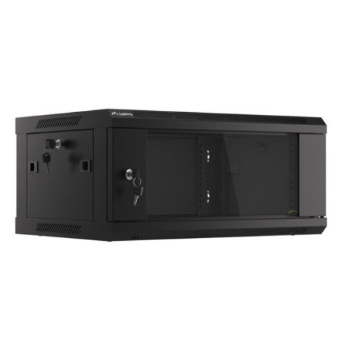 Lanberg WF01-6404-10B 19 4U SZÉL:600mm MÉLY:450mm MAG:290mm lapraszerelt üvegajtós fekete fali rack szekrény
