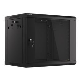   Lanberg WF01-6409-10B 19 9U SZÉL:600mm MÉLY:450mm MAG:512mm lapraszerelt üvegajtós fekete fali rack szekrény