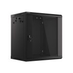 Lanberg WF01-6412-10B 19 12U SZÉL:600mm MÉLY:450mm MAG:640mm lapraszerelt üvegajtós fekete fali rack szekrény