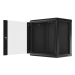 Lanberg WF01-6412-10B 19 12U SZÉL:600mm MÉLY:450mm MAG:640mm lapraszerelt üvegajtós fekete fali rack szekrény