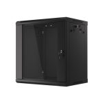 Lanberg WF01-6412-10B 19 12U SZÉL:600mm MÉLY:450mm MAG:640mm lapraszerelt üvegajtós fekete fali rack szekrény