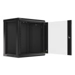 Lanberg WF01-6412-10B 19 12U SZÉL:600mm MÉLY:450mm MAG:640mm lapraszerelt üvegajtós fekete fali rack szekrény