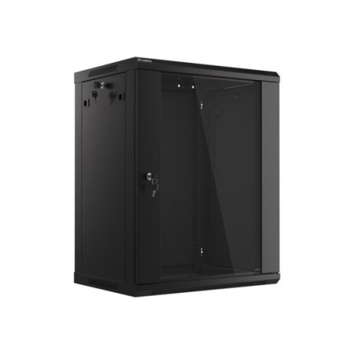 Lanberg WF01-6415-10B 19 15U SZÉL:600mm MÉLY:450mm MAG:774mm lapraszerelt üvegajtós fekete fali rack szekrény
