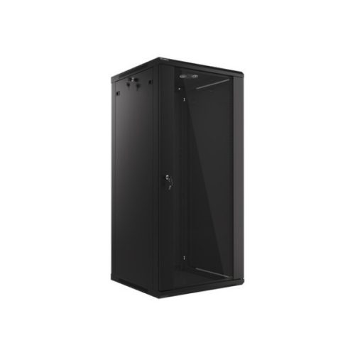 Lanberg WF01-6627-10B 19 27U SZÉL:600mm MÉLY:600mm MAG:1307mm lapraszerelt üvegajtós fekete fali rack szekrény