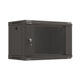   Lanberg WF03-5306-10B 19 6U SZÉL:540mm MÉLY:350mm MAG:370mm lapraszerelt üvegajtós fekete fali rack szekrény