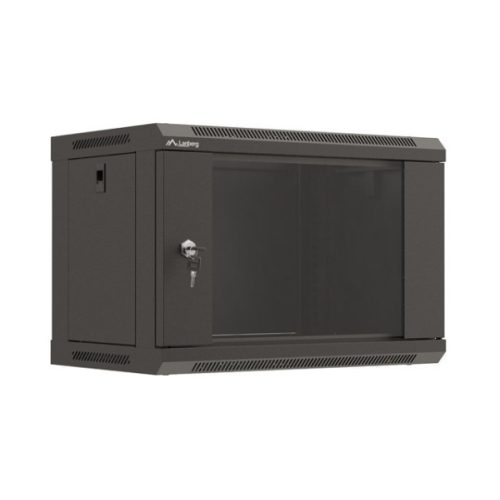 Lanberg WF03-5306-10B 19 6U SZÉL:540mm MÉLY:350mm MAG:370mm lapraszerelt üvegajtós fekete fali rack szekrény