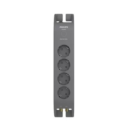 Elosztósor, 4 csatlakozóaljzat, túlfeszültség-védelemmel, 2 m kábel, PHILIPS, sötétszürke