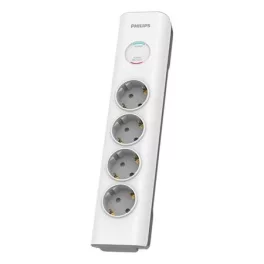   Elosztósor, 4 csatlakozóaljzat, túlfeszültség-védelemmel, 2 m kábel, PHILIPS, fehér
