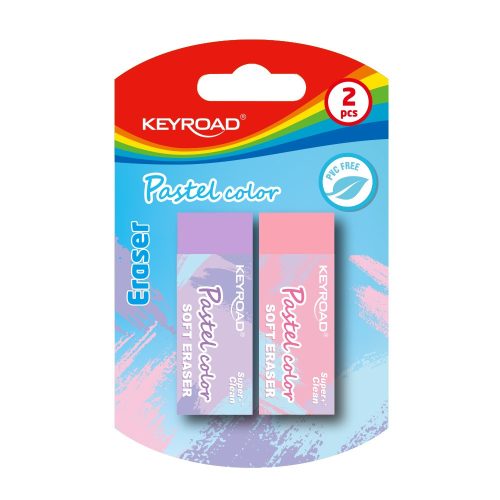 Radír, PVC mentes 2 db/bliszter Keyroad Pastel Color vegyes színek