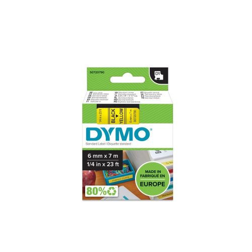 Feliratozógép szalag Dymo D1 S0720790/43618 6mmx7m, ORIGINAL, fekete/sárga